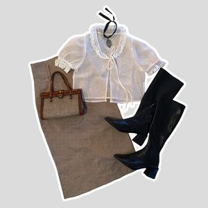 Vintage Victorian Edwardian tie puff sleeve lace cardigan top